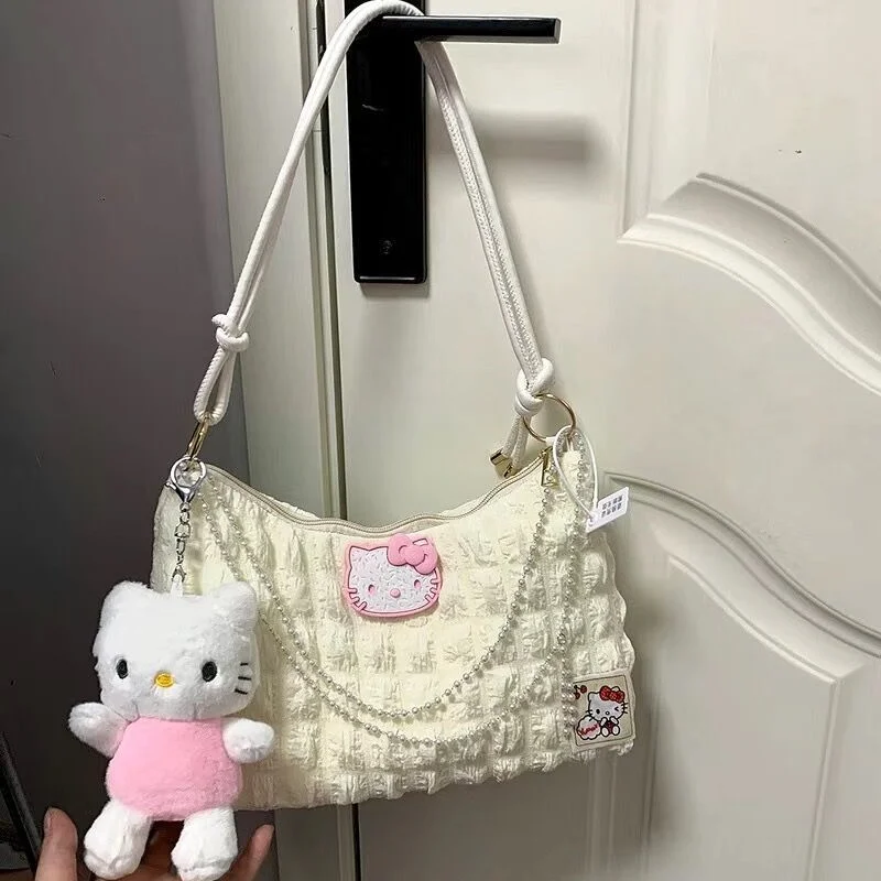 Sanrio Hello Kitty kontrastowa kolorowa torba na ramię perłowa torebka z łańcuszkiem modna torba pod pachami dziewczęca torba na Boże Narodzenie