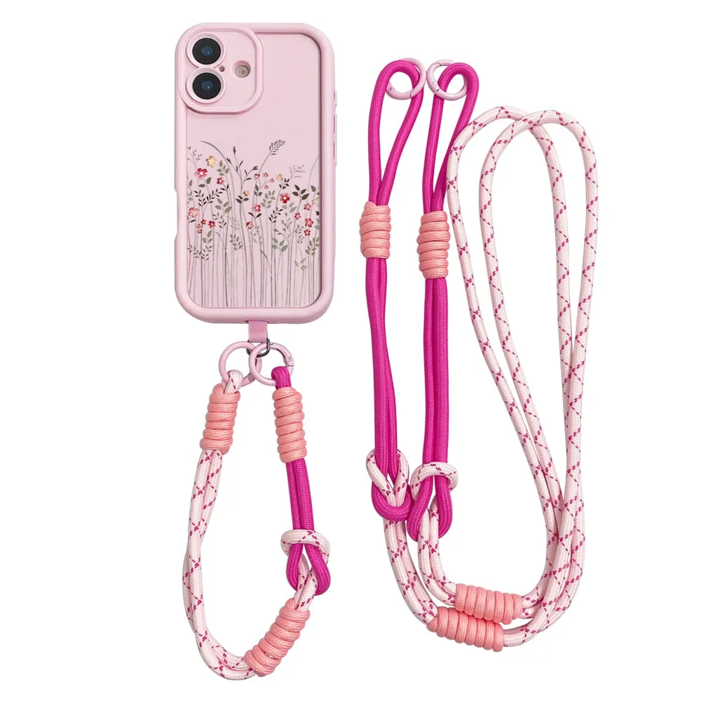 Cxd5Lavender Flower Custodia con cordino a tracolla per IPhone16 15 14 13 12 11 17 Pro MAX XS Max XR 7 8 Plus Catena da polso Copertura con corda lunga
