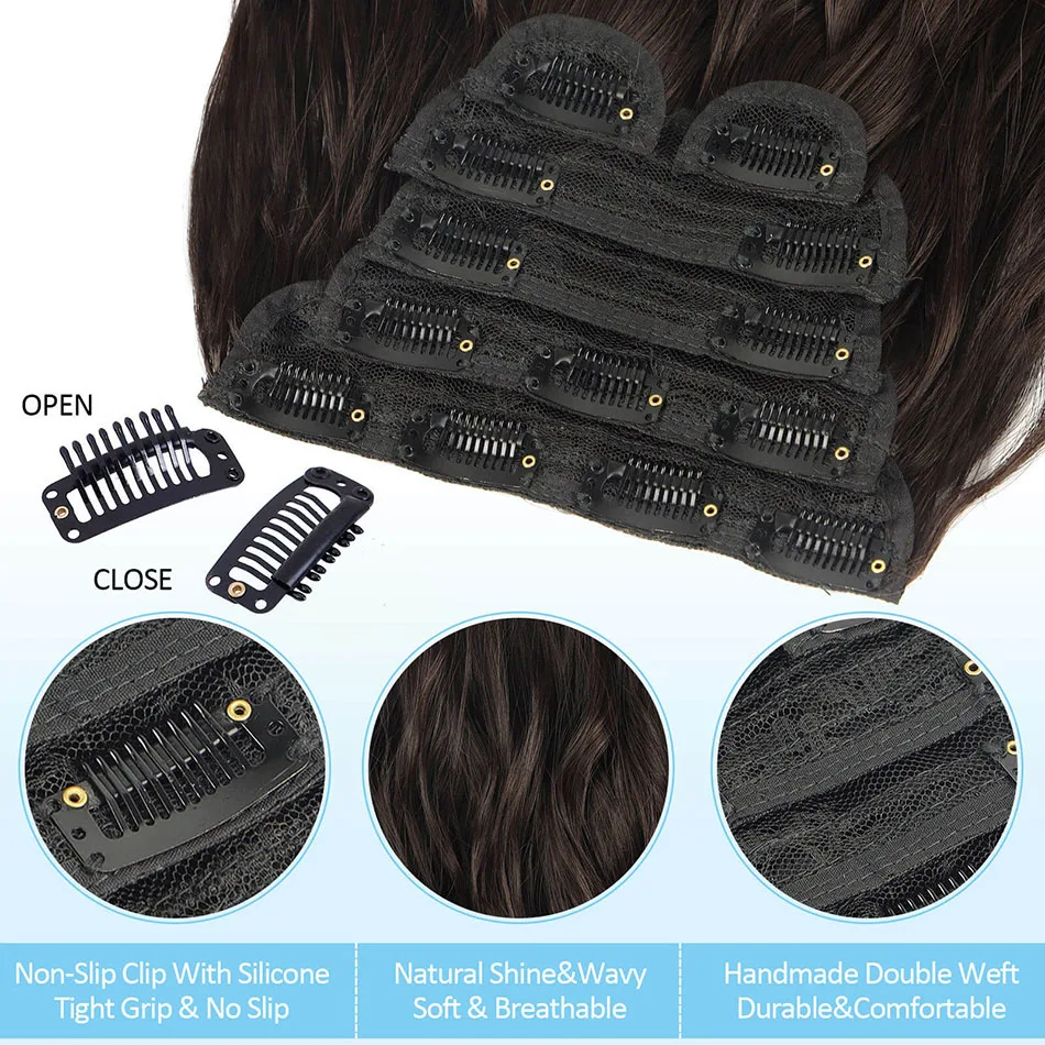 20 "الاصطناعية طويلة متموجة كليب في وصلات الشعر 6 قطعة/المجموعة سميكة هيربيسي للنساء براون شقراء أسود الطبيعية وهمية الألياف الشعر #5