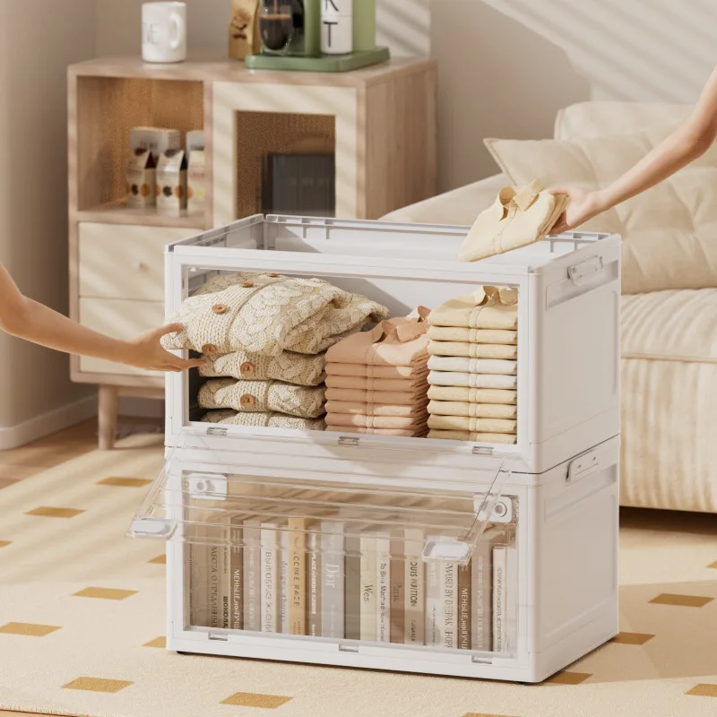 Transparent Folding Storage Box Organizer With Lid Wheel Large Camping Clothes Toys Moving Home Storage Containers Tool Box