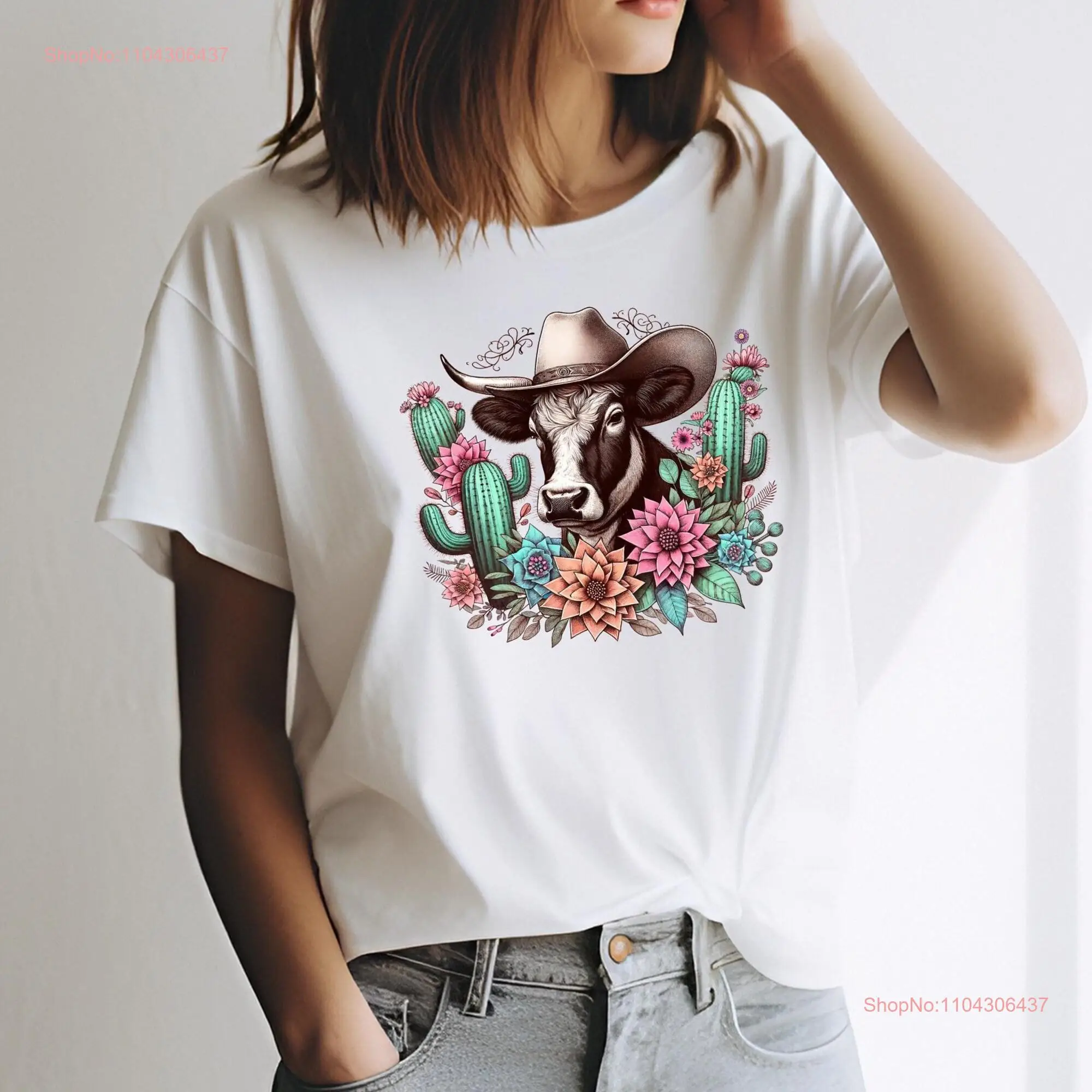 Vintage Cowboy Cow T Shirt Western Cowgirl Floral Southwestern Cactus Flower Rustic Country Rodeo Apparel