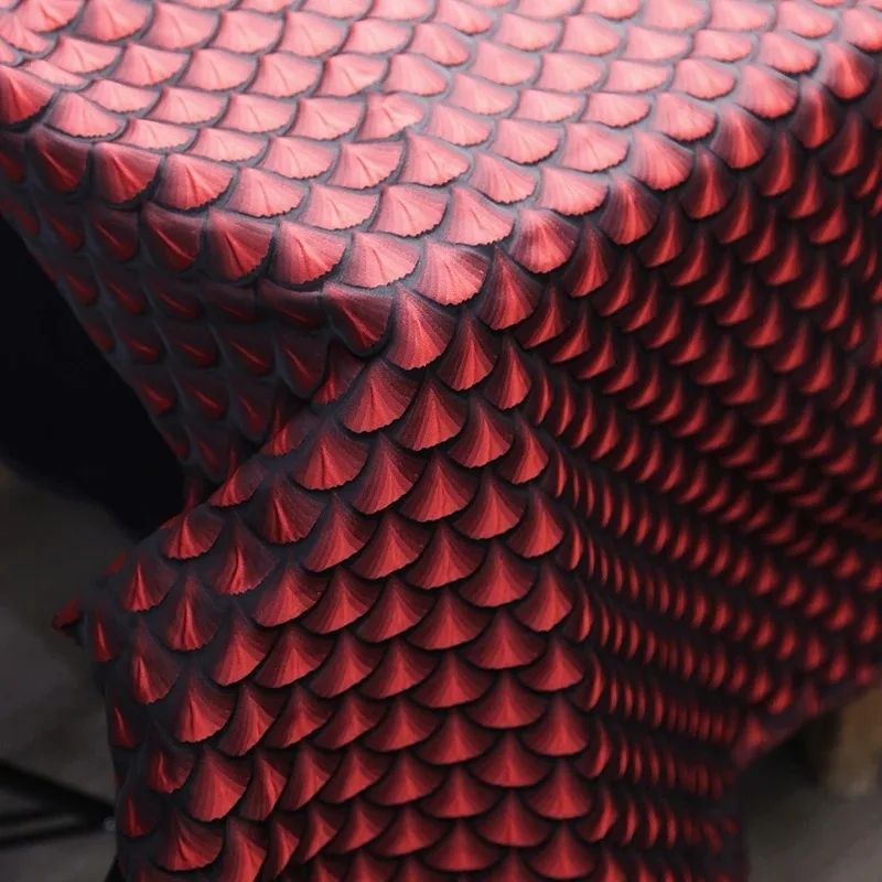 أسود أحمر ثلاثي الأبعاد الإغاثة الأحمر مقياس المنسوجة الديباج على شكل مروحة الجاكار المقرمش الملابس أقمشة اللباس الرسمي للخياطة #4
