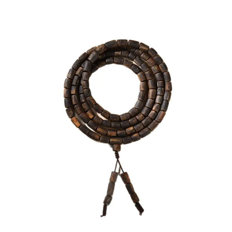 Natural Submerged Grade Old Material Hainan Green Qinan Agarwood Authentic Barrel Beads Bracelet