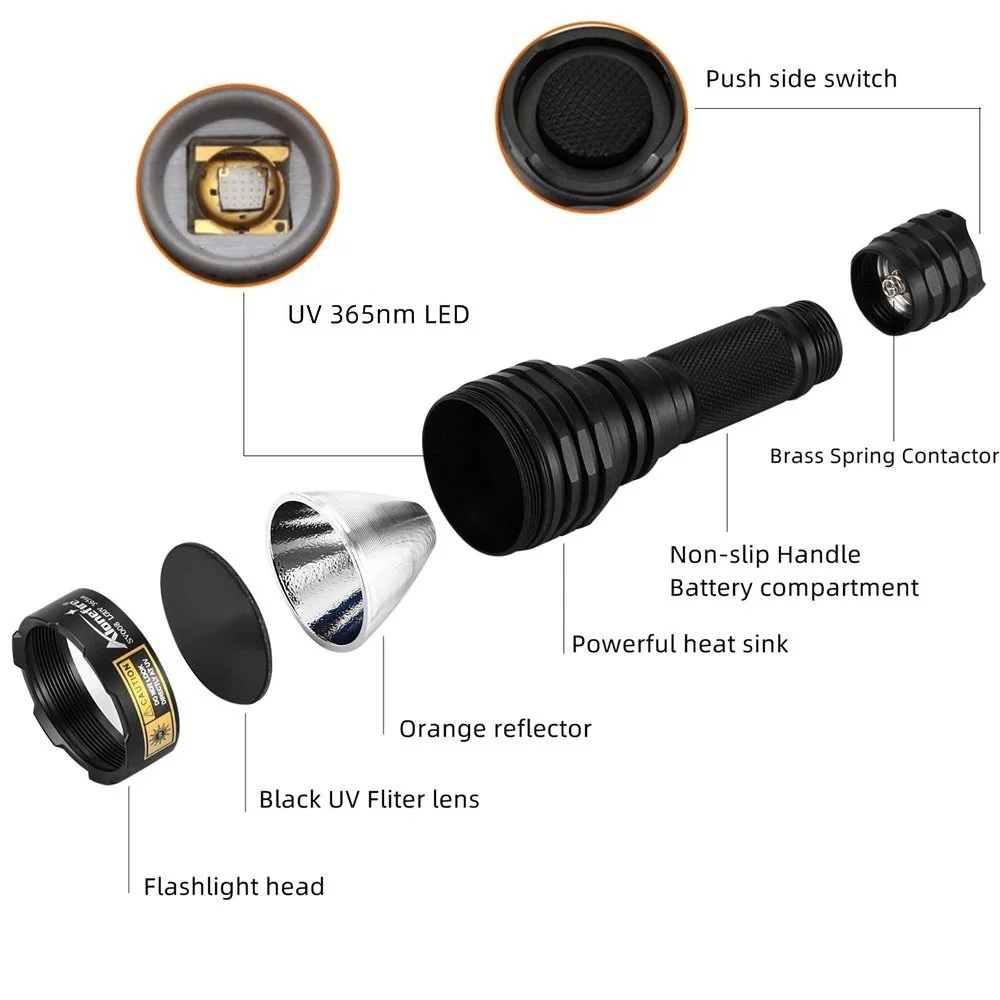 Alonefire SV008 365nm Ultraviolet Flashlight UV Light Ultra Violet Light Blacklight Pet Urine Stains Detector Scorpion Hunting