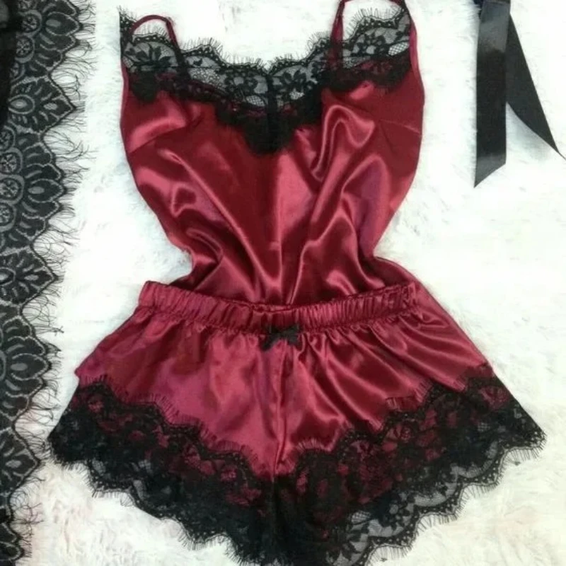 

Lace Babydoll Nightgown - Satin Sleepwear with Bow Elegant Lingerie for Women