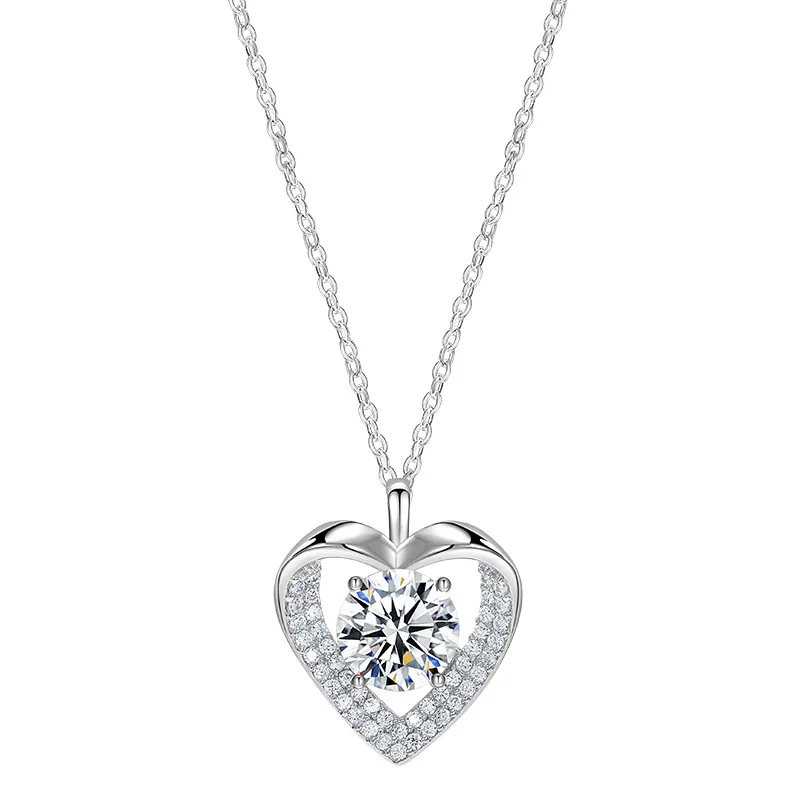 

S925 Silver Peach Heart Cross Pendant Necklace1ct vVS1 D Color Moissanite Clavicle Chain for Valentine's Day Christmas Gift