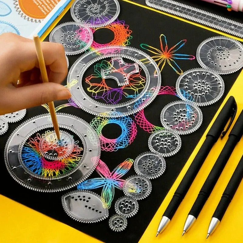 Original 27 Pcs Tin Draw Drawing Art Spirograph Set Craft Create Kids Toy