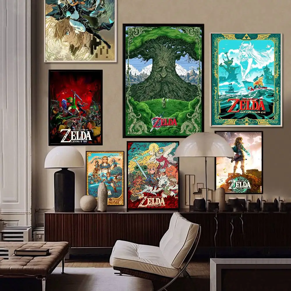 Legend Video Game Zeldas Self-adhesive Art Poster Fancy Wall Sticker for Living Room Bar Decoration Vintage Decorative Painting