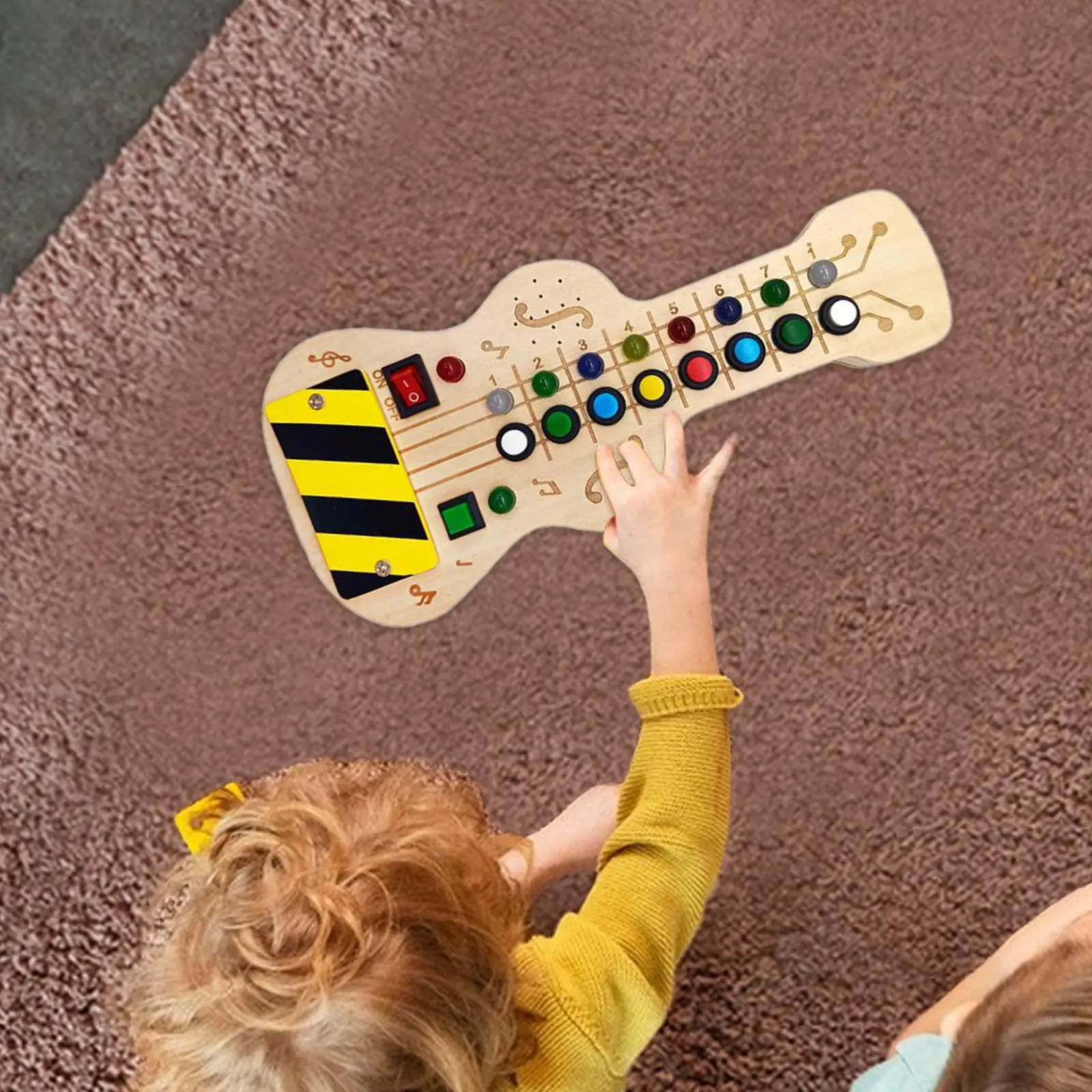 Houten Drukke Board Mini Gitaar Cadeau Voorschoolse Activiteiten Met Kleurrijke Schakelaar En Knoppen Voor Reizen Meisjes Kinderen Leeftijd 3 + Thuis