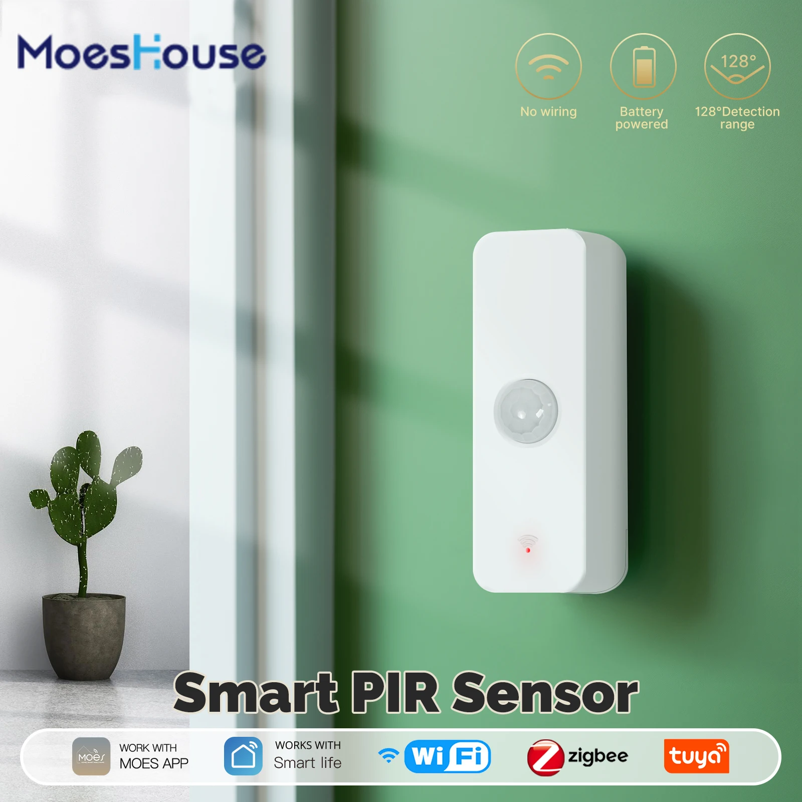 MoesHouse Tuya WiFi/ZigBee Smart PIR Sensor Human Body Infrared Motion Detector Home Security Scene Linkage Automation Battery