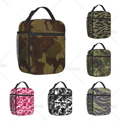 Camo Army Camouflage Thermal Insulated Lunch Bag for Womem Men Portable Reusable Lunch Container for School Outdoor Food Box