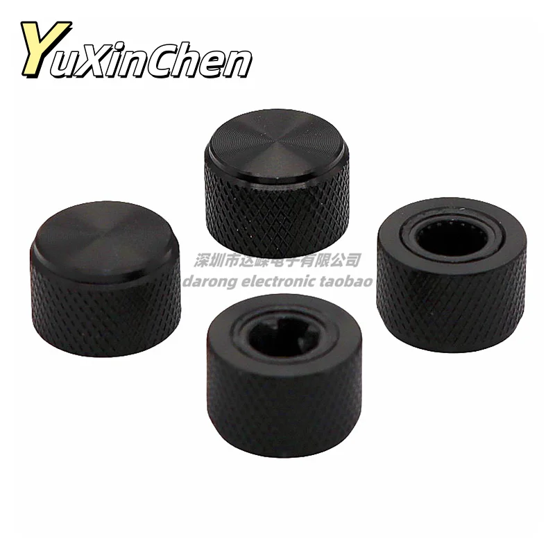 2PCS 13×8.5MM Black Non Indicating Aluminum Alloy Knob Cap Potentiometer Knob D Shaped Flower Axis Inner Hole 6mm