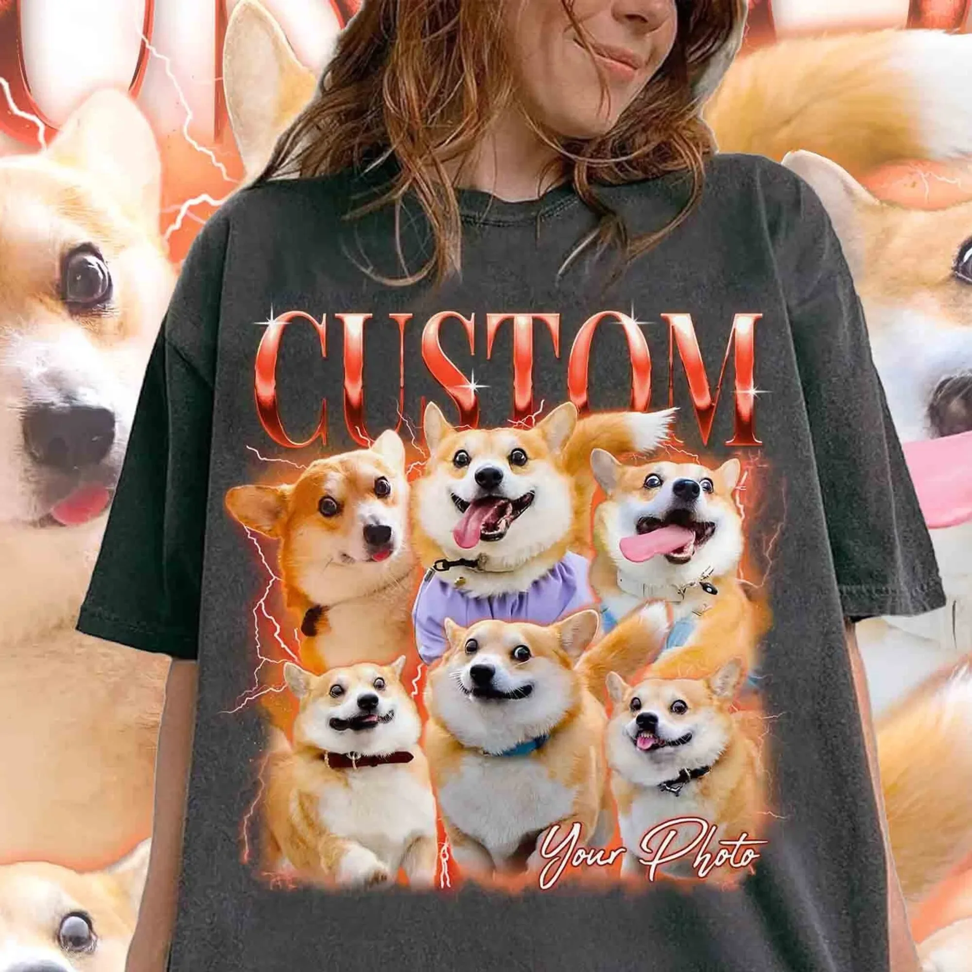 90's Vintage Bootleg Custom Your Dog T Shirt Personalized Name Ideas Own Face Here Pet Portrait Photo