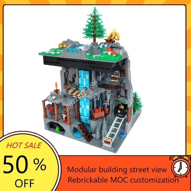 Kreatywny model ulicy z działającą wodospadem, modułowy zestaw klocków MOC, niestandardowa architektura, zabawka edukacyjna DIY do samodzielnego montażu, prezent.