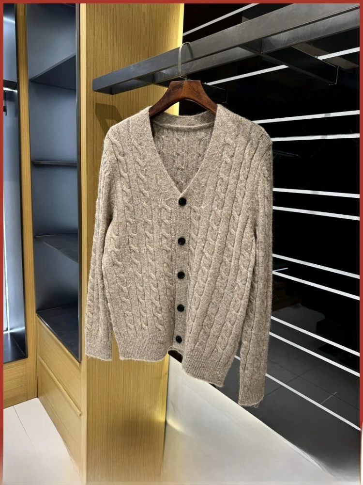 

Роскошный мужской повседневный вязаный кардиган из австралийской шерсти в скандинавском стиле, уютный осенне-зимний длинный свеч V-Ne, теплый и слей