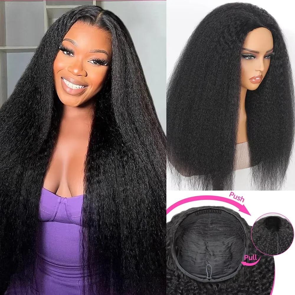 

U V-образный парик Kinky Straight Glueless Hd Lace Human Hair Wigs Preplucked No Leave Out No Glueless Натуральные бразильские человеческие волосы