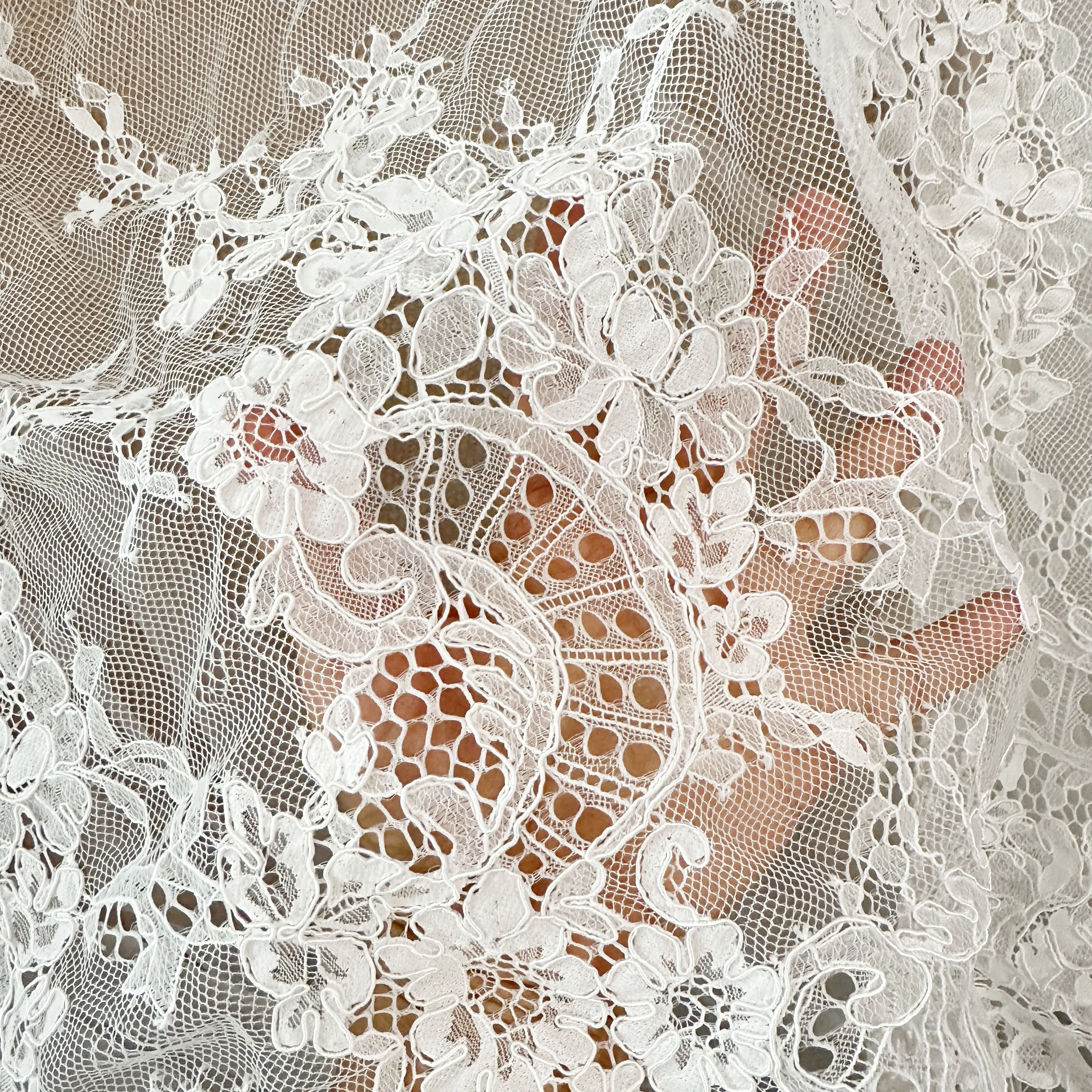 3 Yards French Made Fine Geometric Couture Alencon Embroidery Lace Fabric at 150cm wide, Couture Wedding Gown Fabric