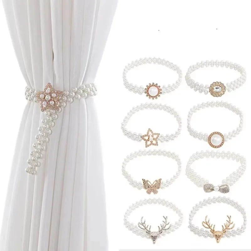 1Pc Simple and luxurious drawstring decoration with ABS pearl elastic rope creative curtain buckle accessories