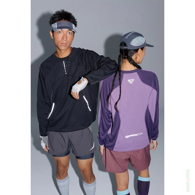 تي شيرت للجنسين خفيف الوزن وسريع الجفاف وأكمام طويلة للتدريب على ركوب الدراجات فضفاض مناسب مع تصميم عاكس لملابس رياضية خارجية #2