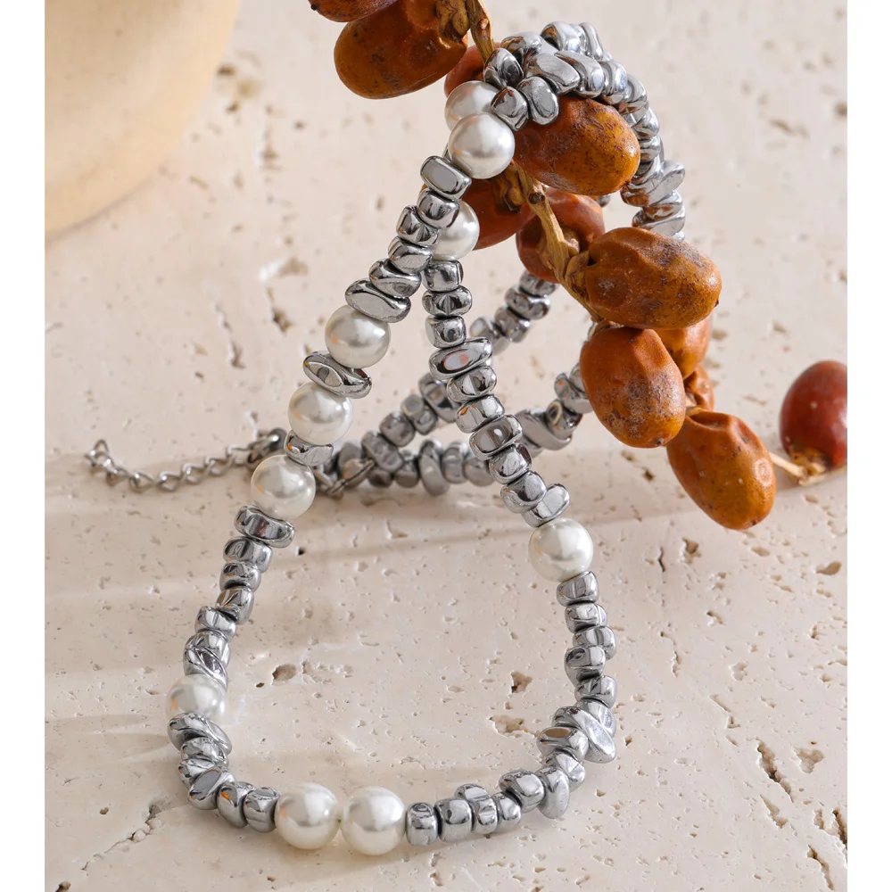 Yhpup 2026 Handmade Jewelry Stainless Steel Simulated Pearls Beads Chain Necklace Men Waterproof Chic Accessories