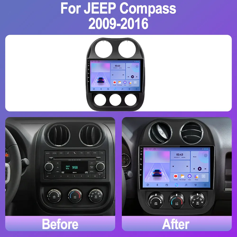 Android 14 Car Radio For JEEP Compass 2009-2016 Stereo Multimedia Video Player Navi GPS CarPlay Autoradio Auto DSP DVD No 2din