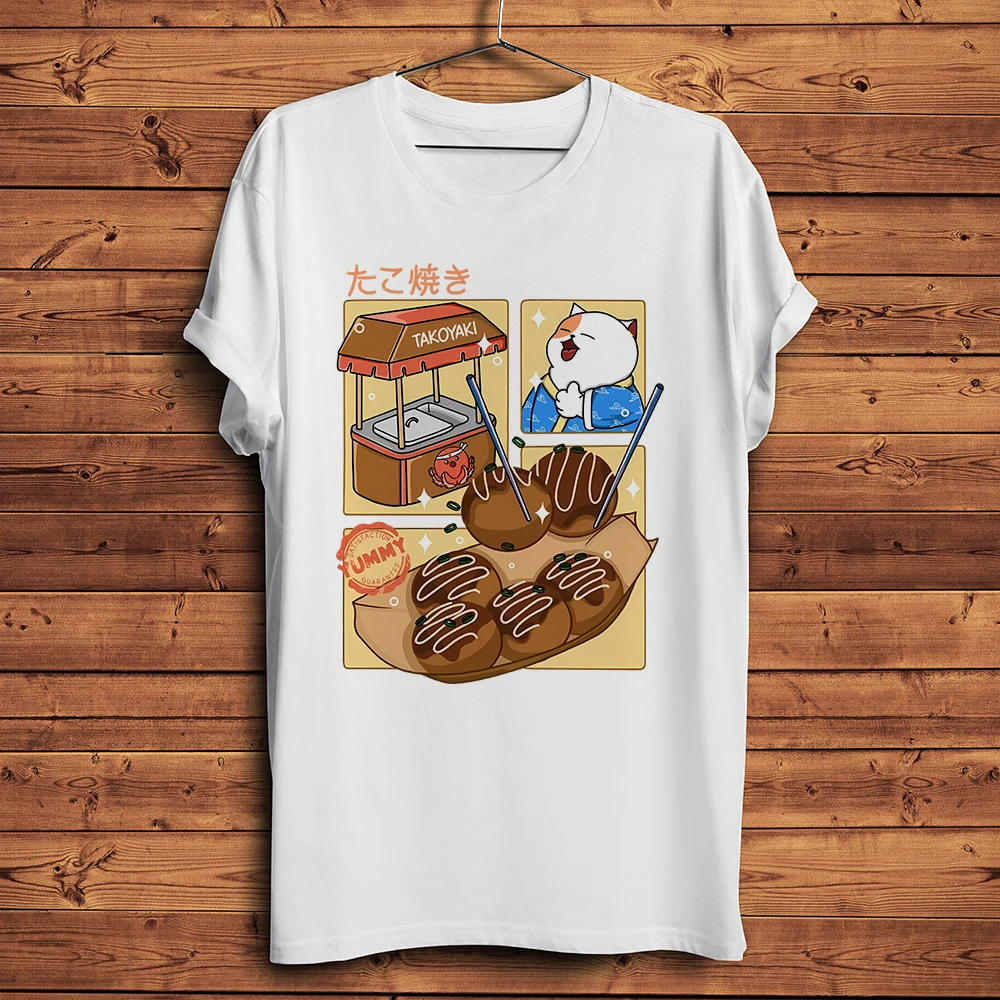 Neko Cat Ramen Taiyaki Onigiri Takoyaki Pizza Funny Meow TShirt Men Homme Casual Short Sleeve Tee Unisex Streetwear T Shirt