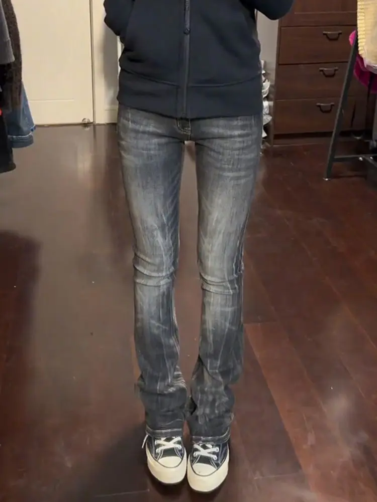 Women's Low Rise Jeans Flared Denim Pants Black American Retro Bootcut Jeans Korean Skinny Y2k Japanese Bell Bottom Jeans Y2k