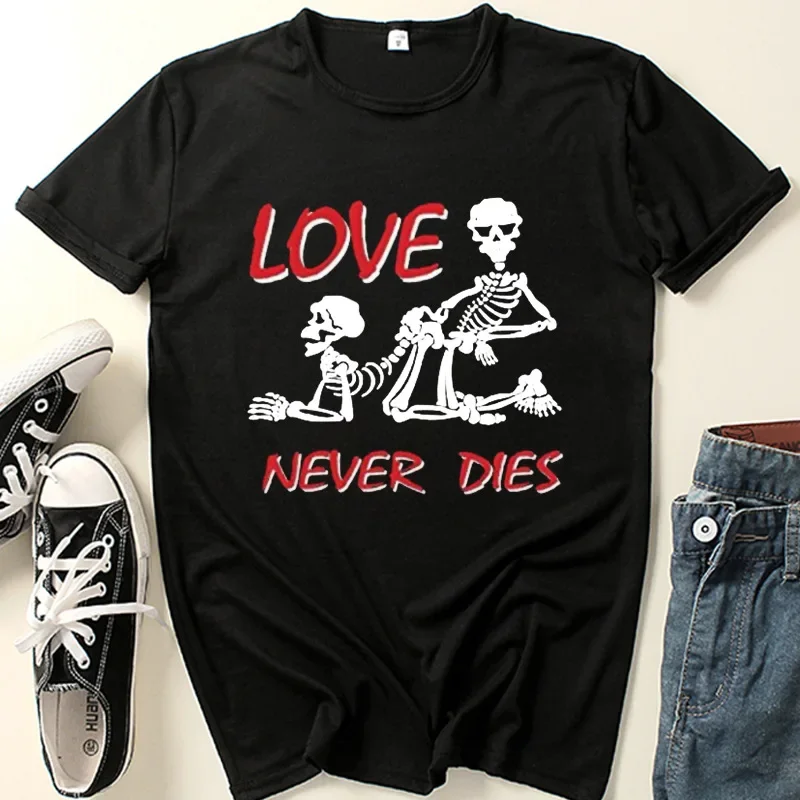 

Love Never Die Skull Print T Shirt Women Short Sleeve O Neck Loose Tshirt Summer Women Causal Tee Shirt Tops Camisetas Mujer