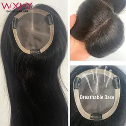 Fine Mono & Pu Base Topper per capelli umani con 3 clip su Toppers per capelli umani lisci per le donne 100% parrucche per capelli umani Remy posticci