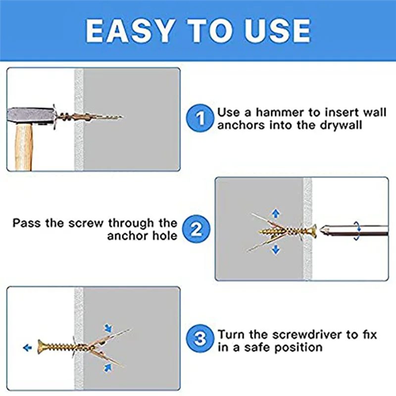 N84R Drywall Self-Drilling Anchors With Screws, Expansion Screws Set Suitable For Wall Insulation Board, Shelf