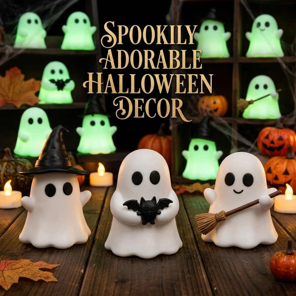 New Halloween Luminous Mini Ghost Statue Soft  Glow In Dark Ornament Cute Spooky Table Decor for Baking Topper Handcraft Holiday