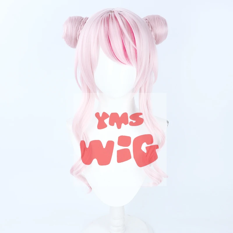 Virtual YouTuber Tanaka Hime Cosplay Wig Braided Buns HimeHina Channel Virtual Youtuber Headwear Pink Long Curly Side Bangs Girl