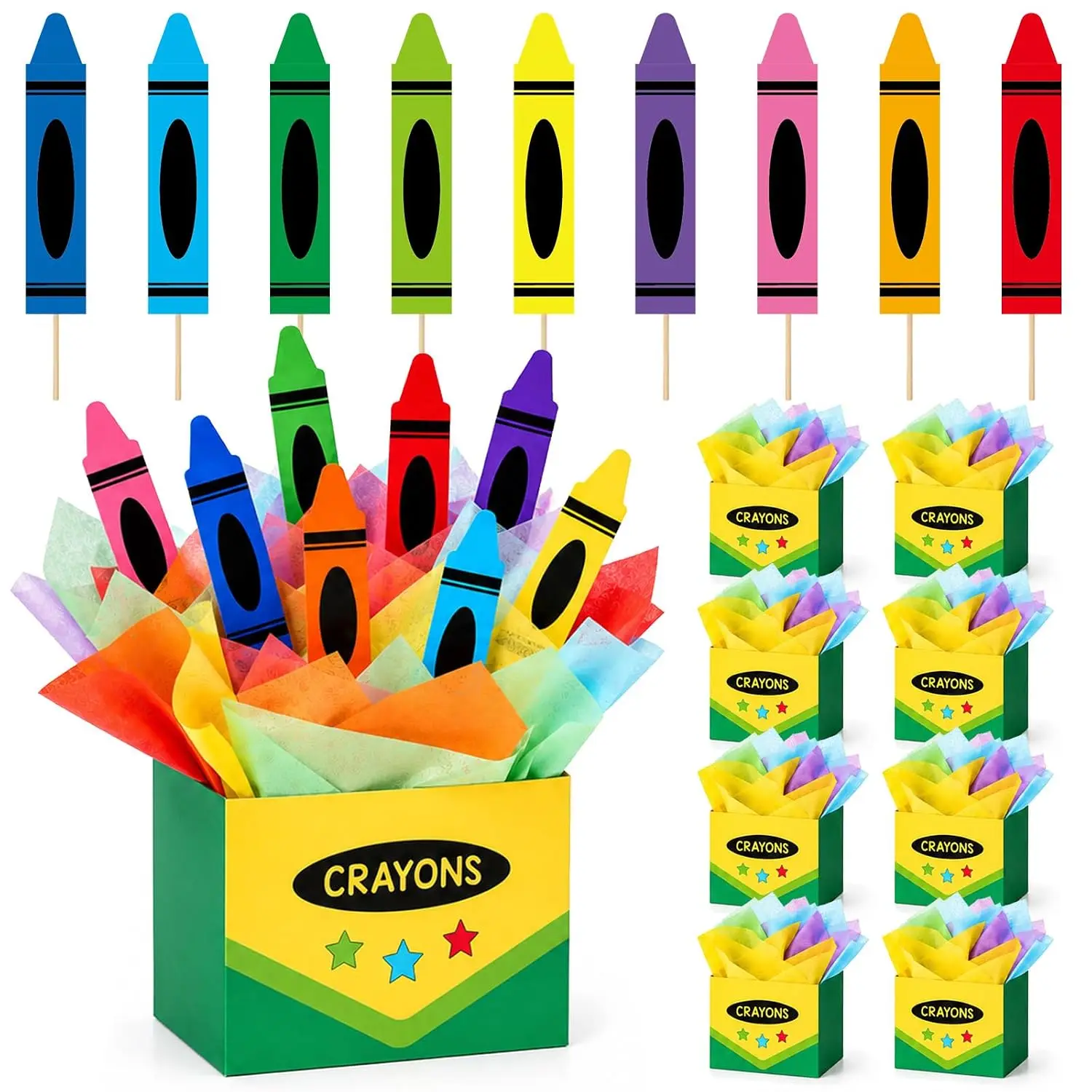 Crayon Party Decorations 8 Sets School Centerpieces Pencil Ornaments Classroom Supplies Kids Birthday Kindergarten Décor