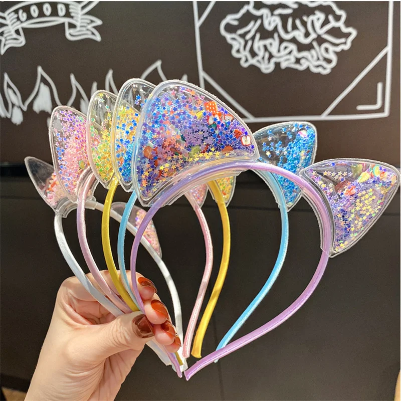 Glitter Cat Ear Hairband Girl Children Quicksand Crown Headband Cat Ears Party Hair Hoop Kids Hair Accessories Jewelry Headwear