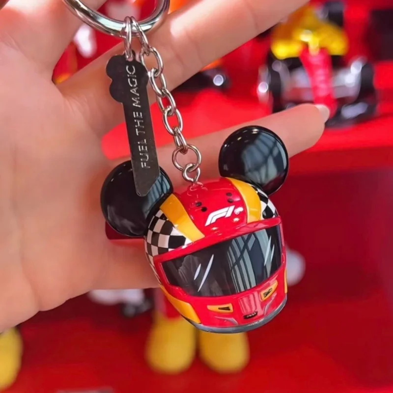Disney Genuine Mickey Mouse F1 Series Helmet Pendant Cute Cartoon Racing Keychain Hanging Ornament Collection For gifts view 2