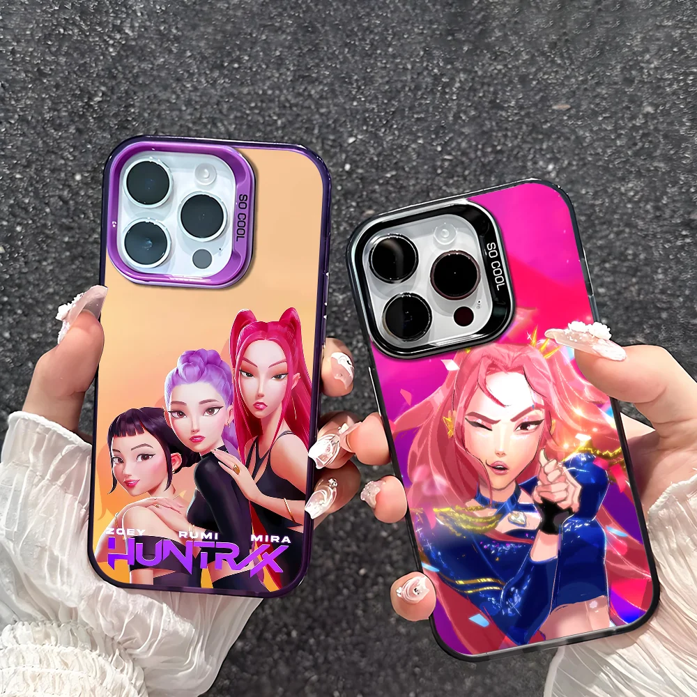 Filme kpop d-demon caçadores caso de telefone para iphone 17 16 15 14 13 12 11 pro max plus mini imd cor prata escudo