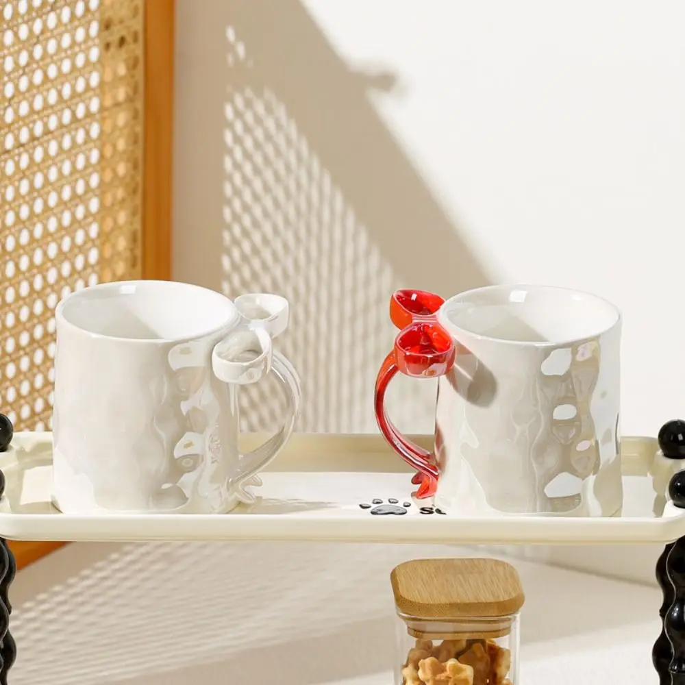 Portable Exquisite Bowknot Ceramic Mug INS Sweet Pearlescent Water Cup Simple Comfortable Grip Breakfast Cup School/Office