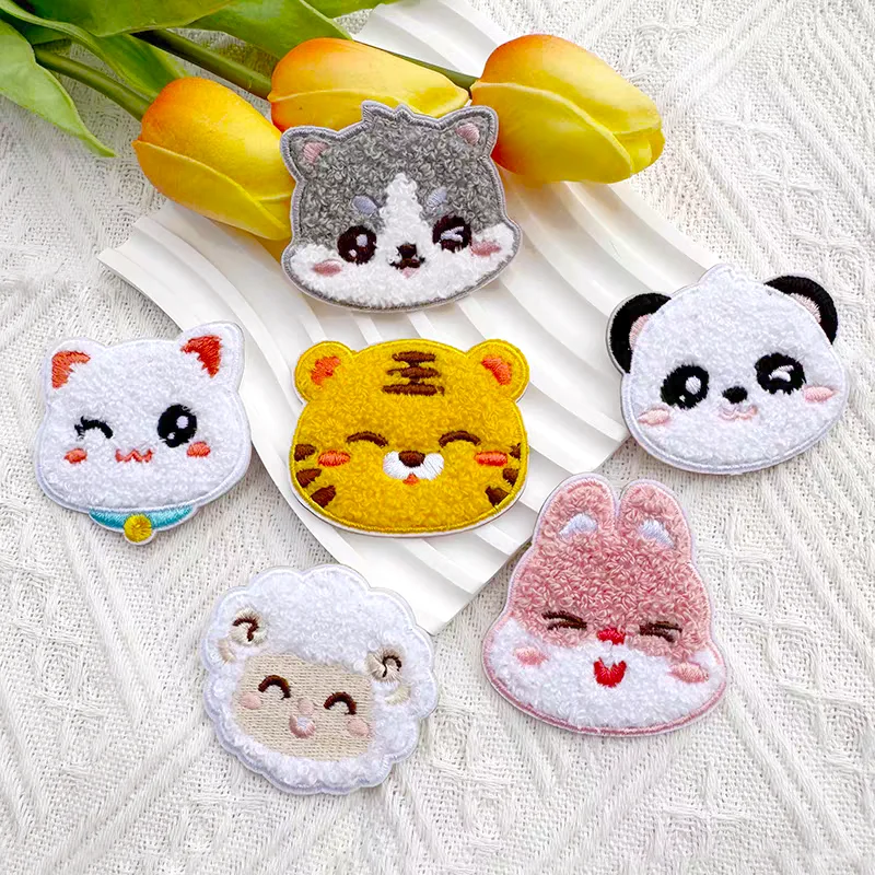 Cute Animal Self-adhesive Plush Applique Patches For Clothing Kids Decorative Bags Hats Scarves DIY Phone Cases Stationery