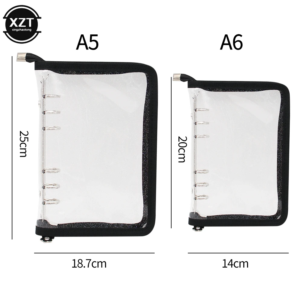 A5 หลวมโน้ตบุ๊ค PVC Glitter ซิป 6 วารสารนักเรียนศึกษาเครื่องเขียน Office Planner