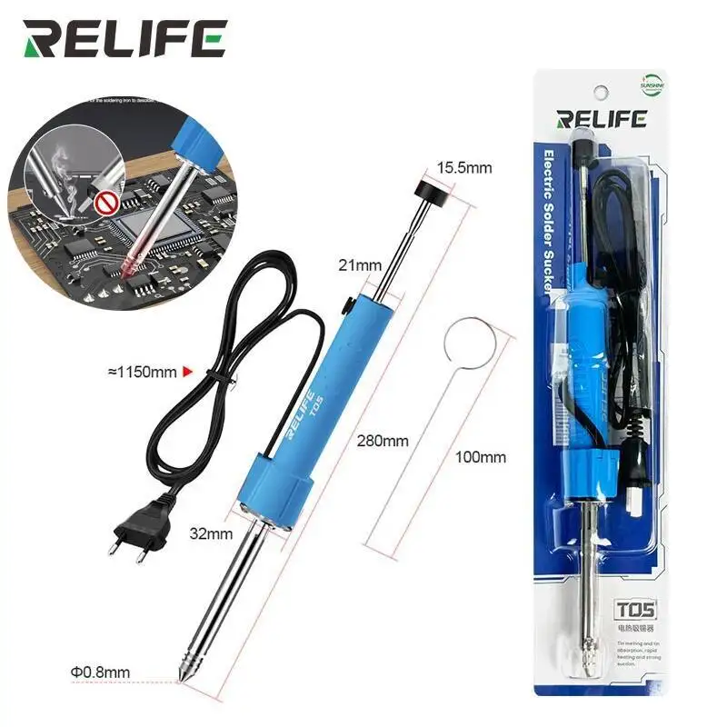 

RELIFE TO5 Electric Desoldering Pump 30W 320-380°C Solder Sucker Gun with Automatic Rebound for Phones Motherboard PCB Repair