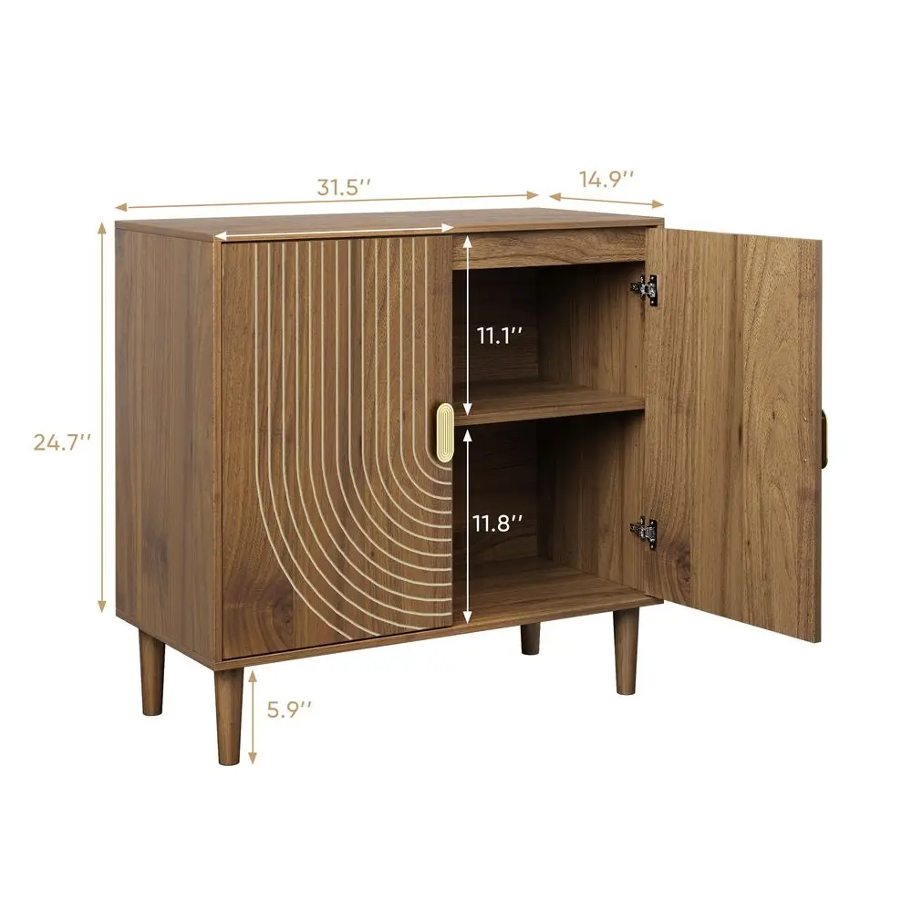 

Walnut Sideboard Cabinet, Freestanding Buffet Cabinet with Line Groove Design, Wood Storage Cabinet with Adjustable Shelf for L