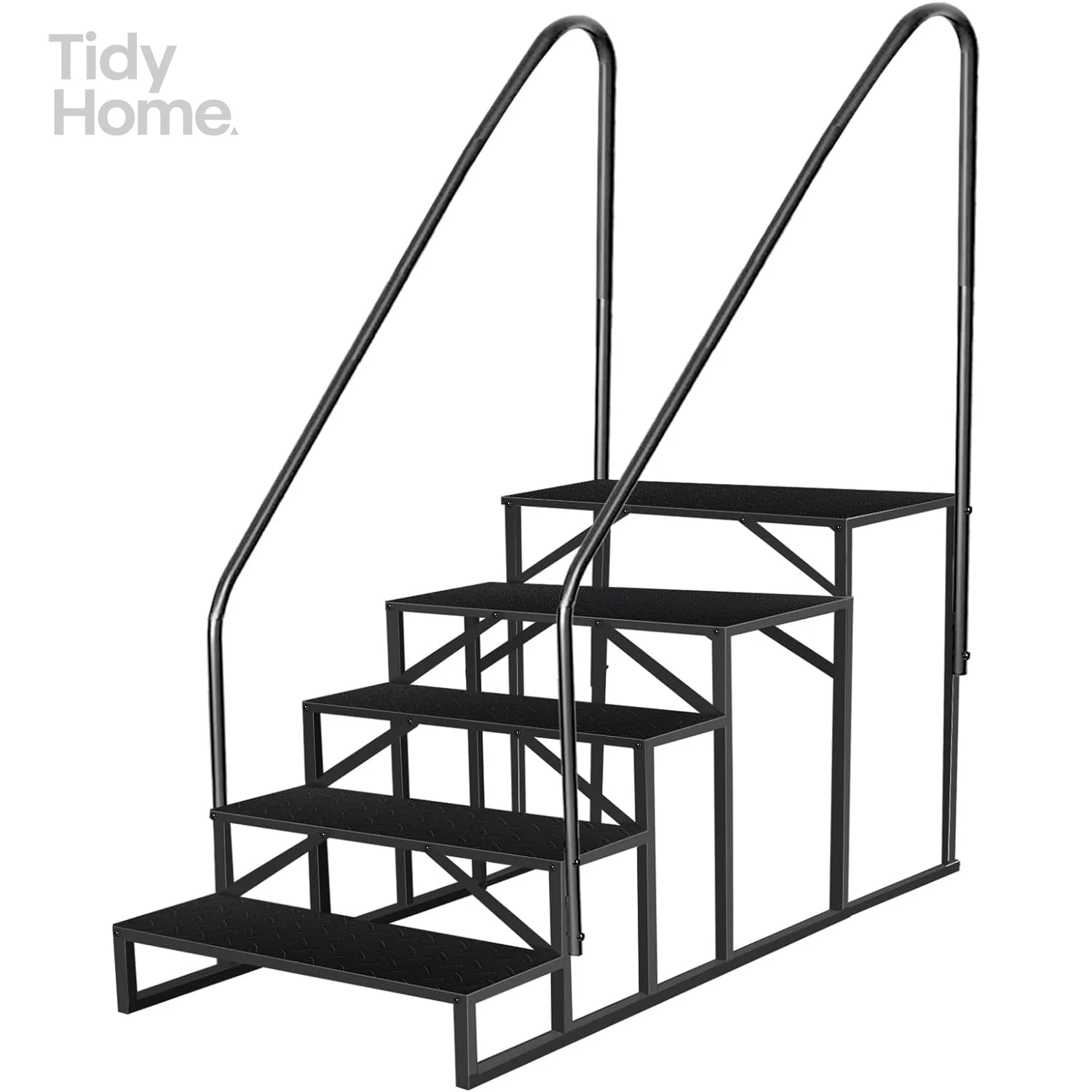 

5 Step Ladder with Handrail, Swimming Pool Ladder Above Ground, RV Steps with Anti-Slip Panel, Mobile Home Stairs for Reaching