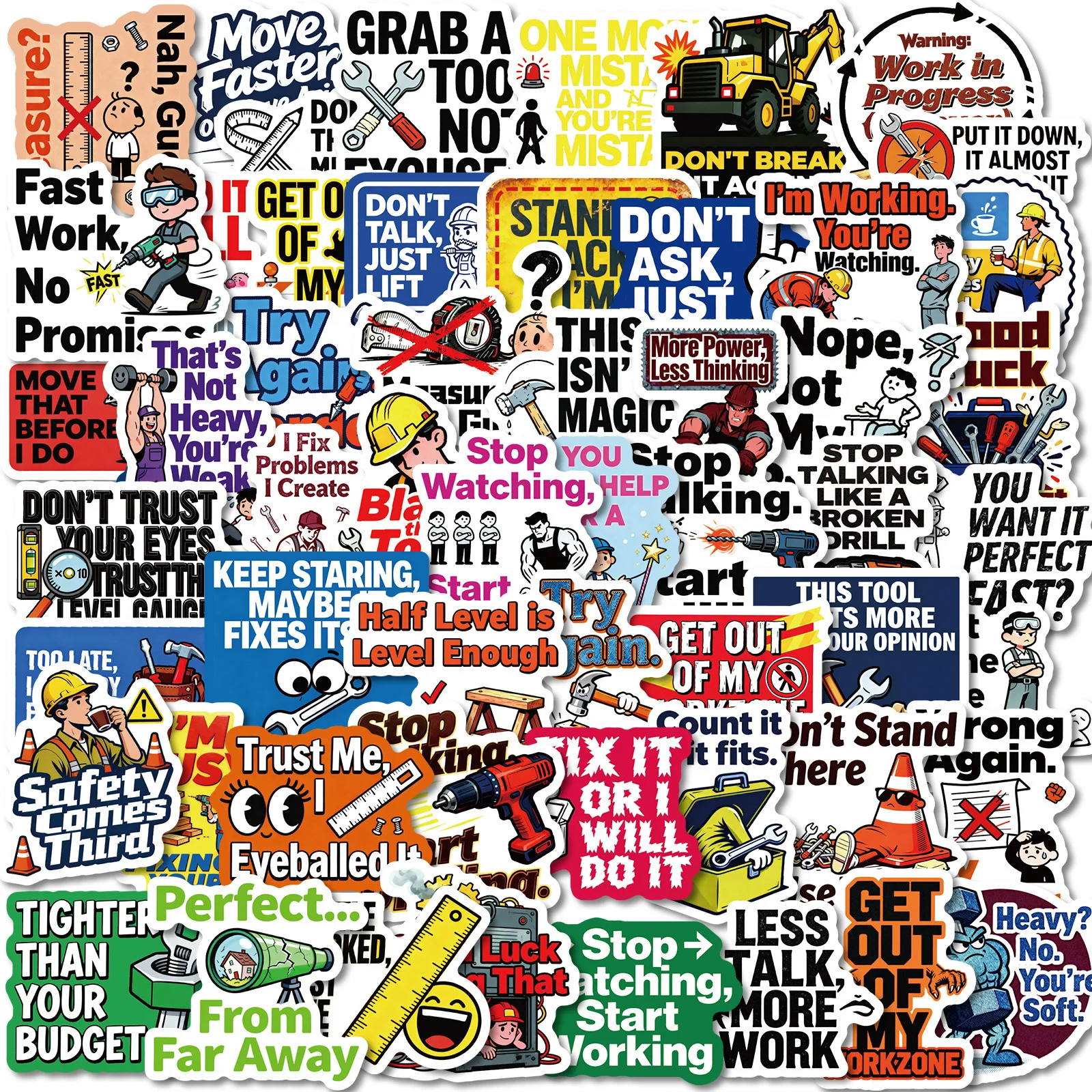 

56Pcs Funny Hard Hat Stickers Motivational Tool Box Decals For Phone Laptop Notebook Suitcase Skateboard DIY Aesthetic Stickers