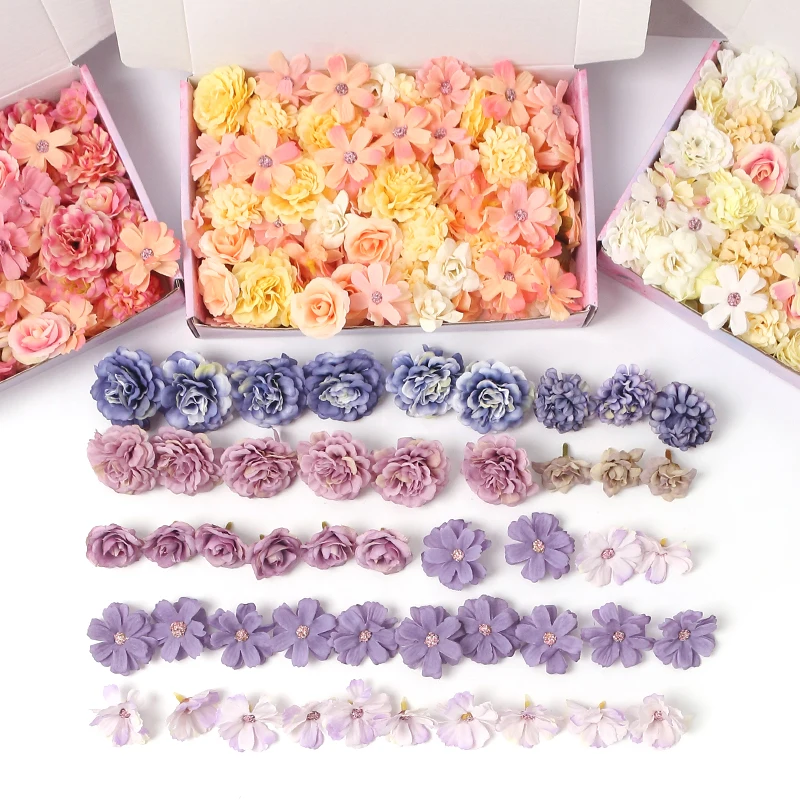 48Pcs Artificial Flowers Heads Silk Fake Flowers for Home Room Decor Party Wedding Decoration Bride DIY Craft Wreath Accessories