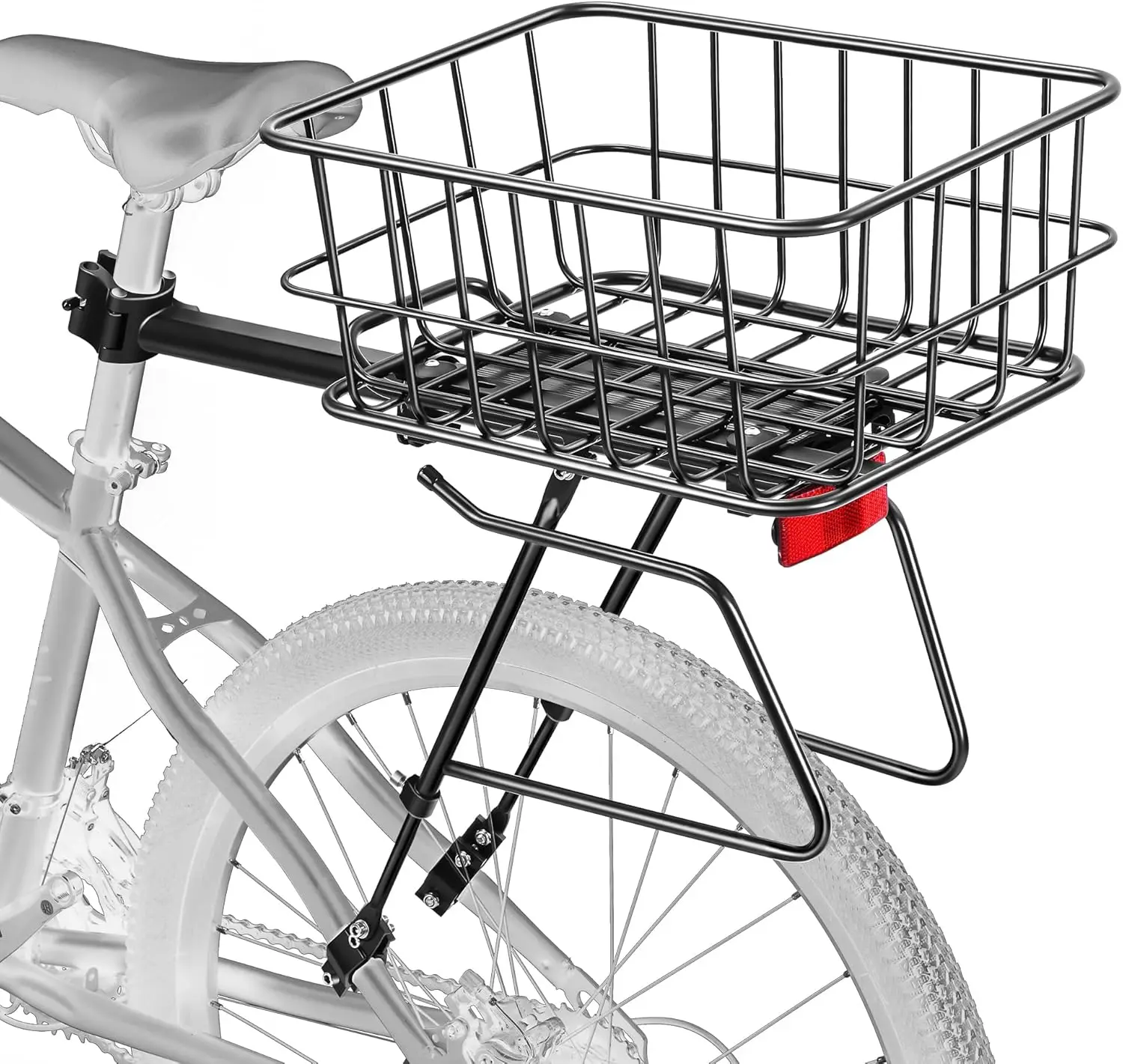 

Bike Rear Rack with Large Basket, Adjustable Aluminum Cargo Rack for Mountain Road Bikes, 110lbs Capacity