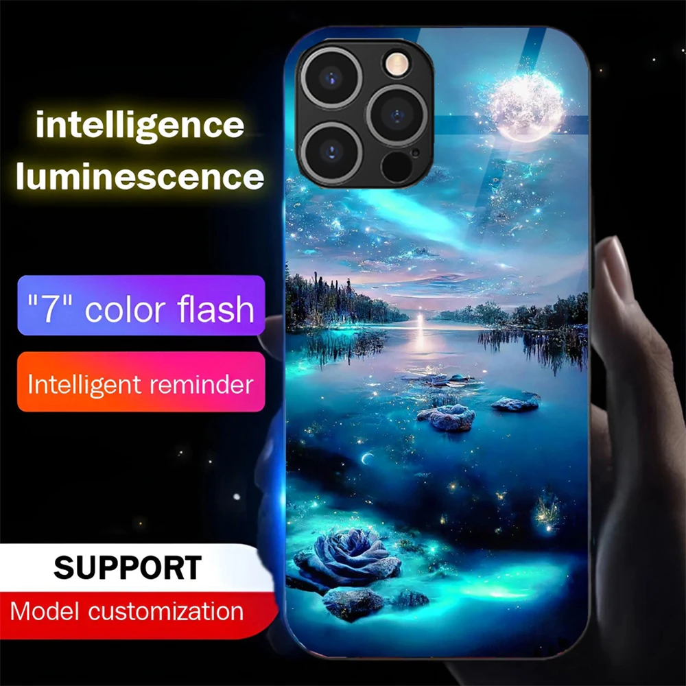 Moonlight Night Scene Sound Music Control Led Light Phone Case Glowing Cover For iPhone Air 17 16 15 14 13 12 11 Pro Max Plus view 2