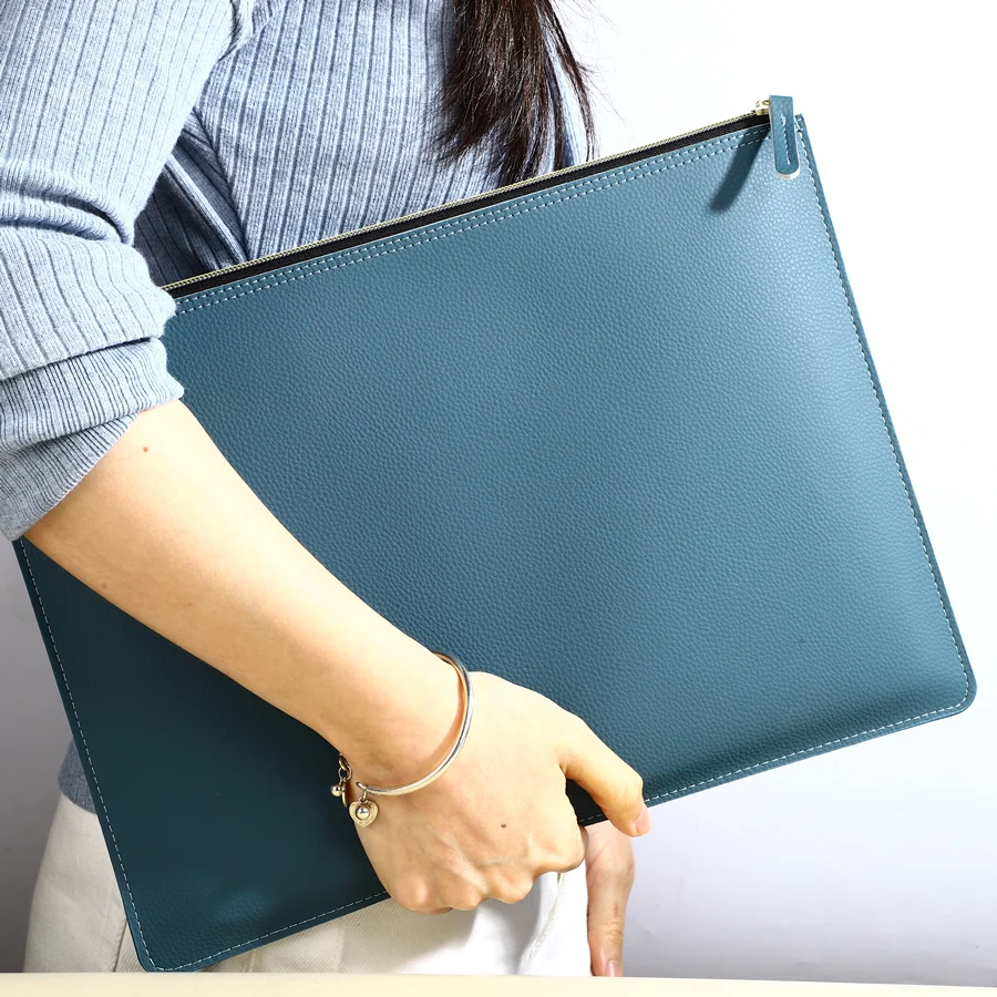Carpeta de archivos A4 de cuero para negocios, bolsa para documentos con cremallera, organizador de archivos de contrato, maletín, portafolio, bolsa para almacenamiento de contrato/facturas