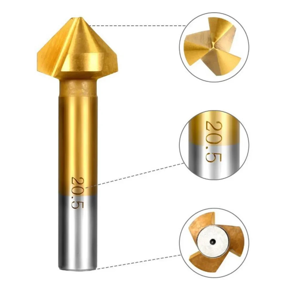 Broca escareadora de 3 flautas, ferramentas de chanfradura de 90 graus, cortador de chanfro 6.3-20.5mm, cortador de chanfradura, madeira, metal,