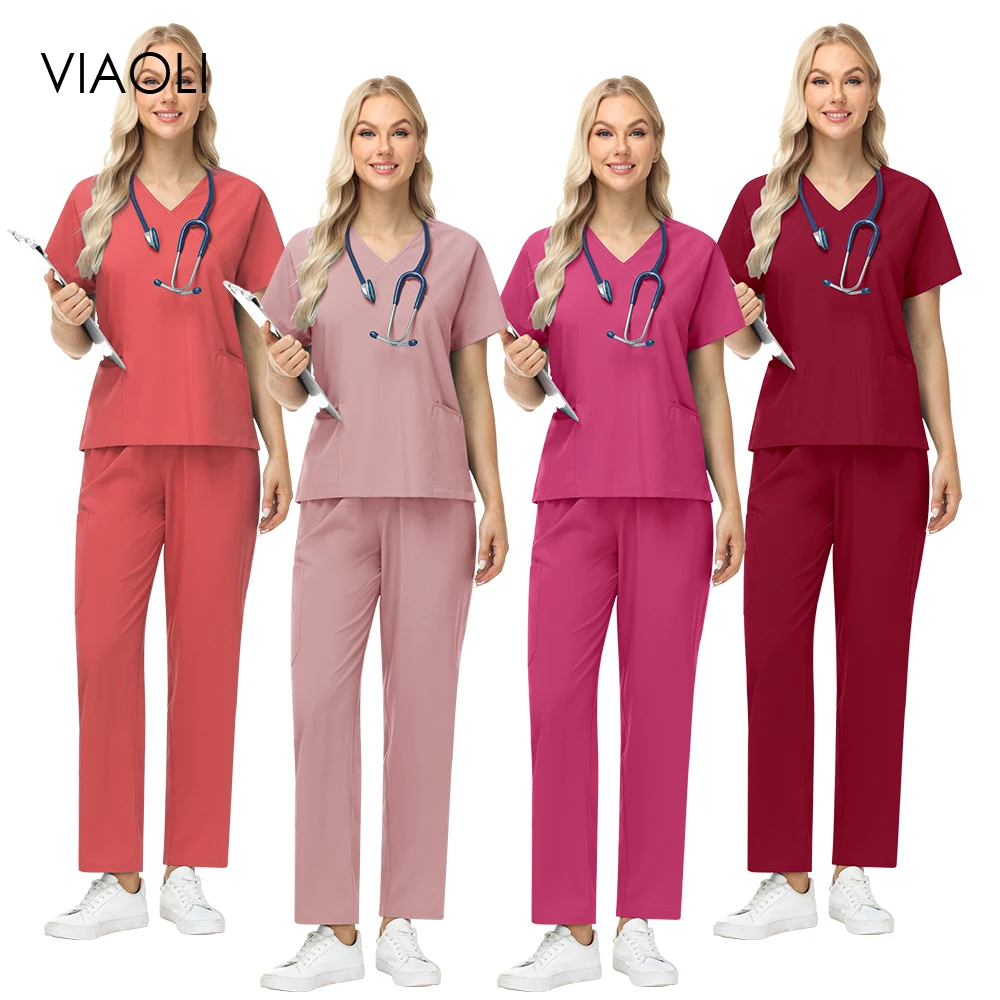 Uniformes chirurgicaux pour médecin et infirmière, vente en gros, haut de dentiste à manches courtes, pantalon droit, ensemble de vêtements de travail pour animaux de compagnie, pharmacie, hôpital