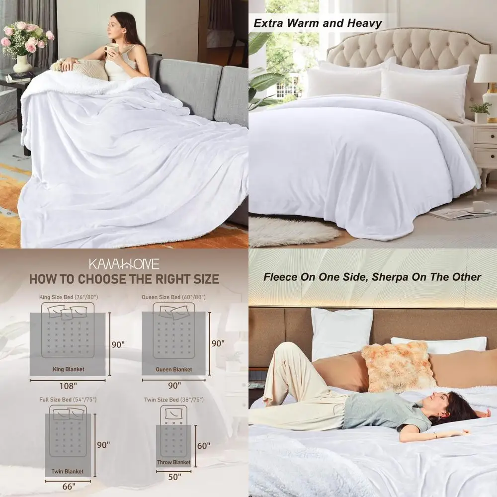 

Плед-одеяло Queen Size, очень теплый, из шерпы, плотный плюш 500GSM, 90x90, белый